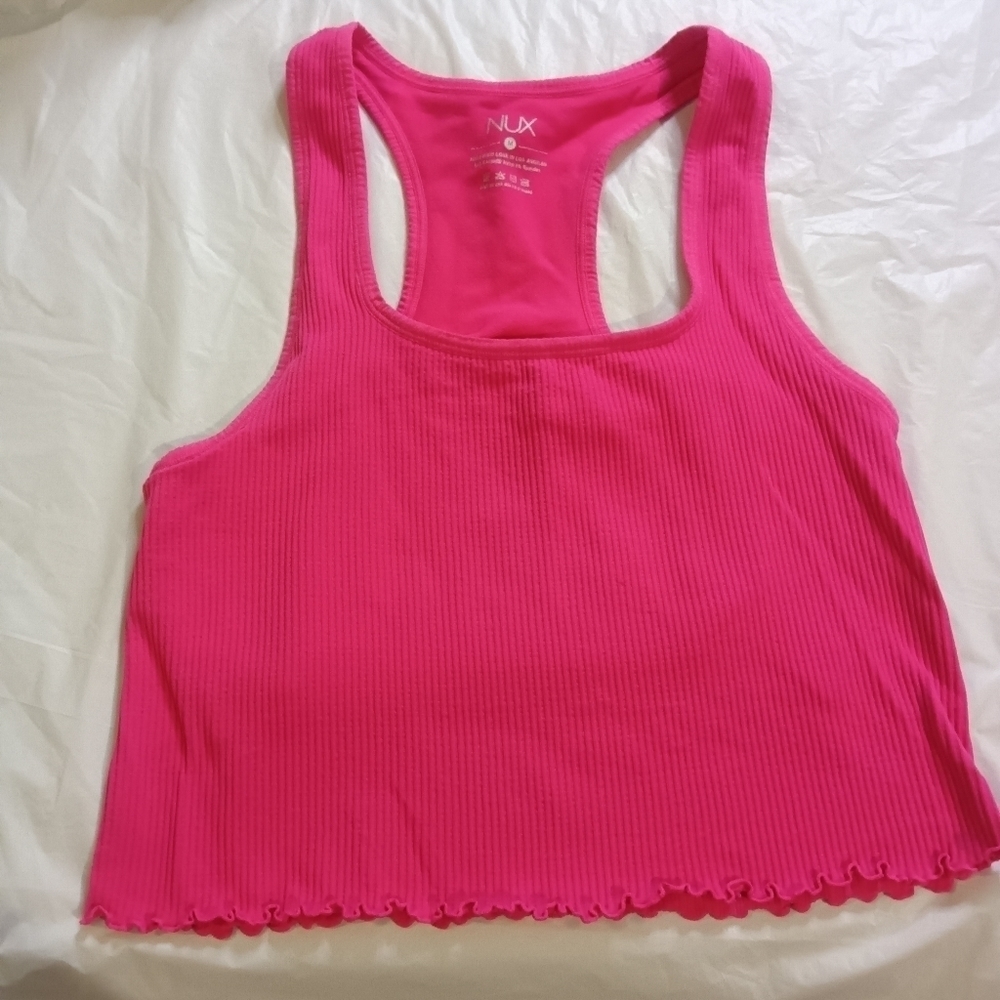 Nux Bright Pink Ribbed Crop Top Sports Bra Medium